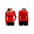 thumbnail image 2 of Womens Ribbed Long Sleeve Crewneck Casual Slim Basic Shirts Fitted Knit Tops Red M, 2 of 6