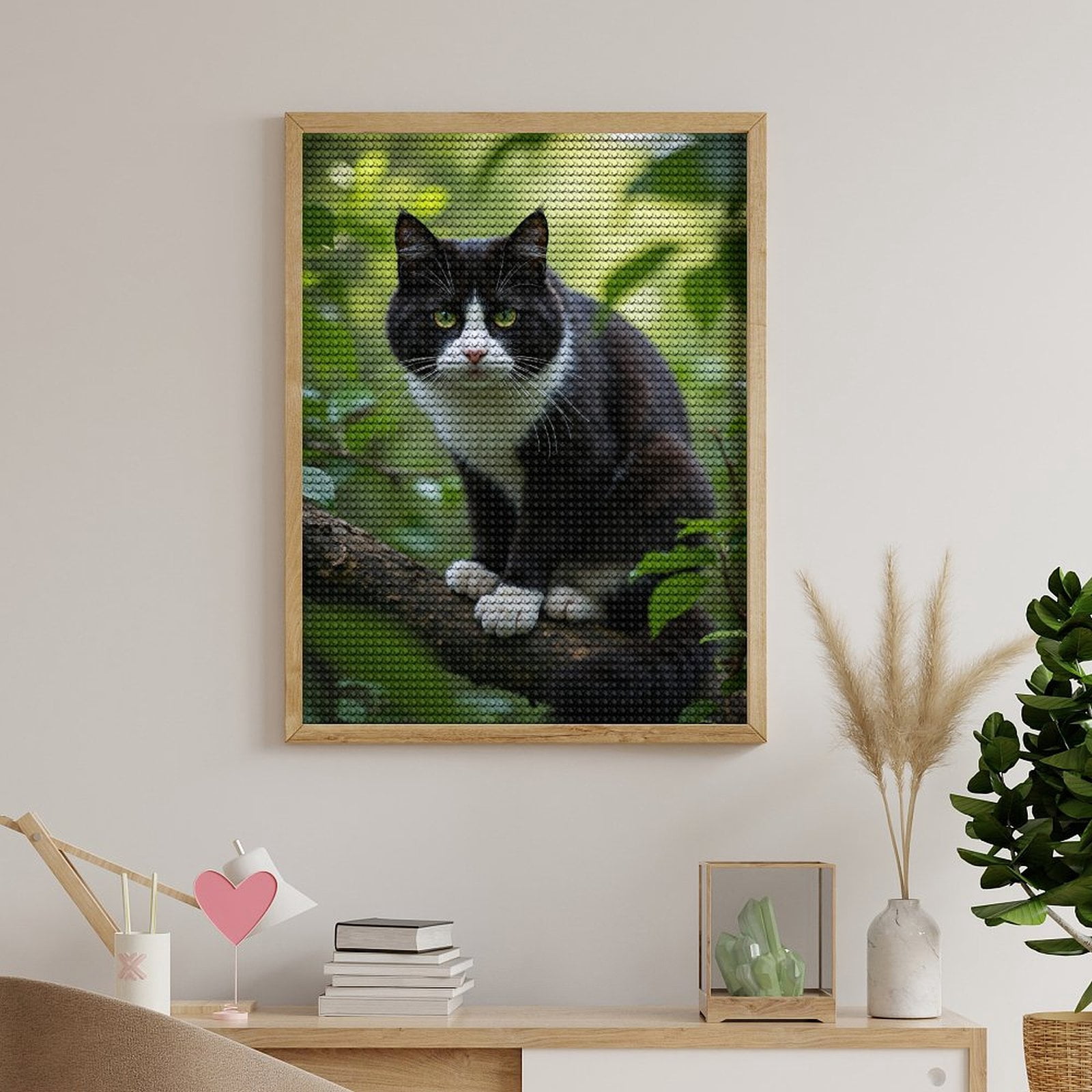 Diamond Art Kits for Adults, Cat In Greenery Alert Eyes 5D Diamond Painting Kits for Adults Beginners, DIY Full Drill Diamond Painting, Gem Art and Crafts 12x16