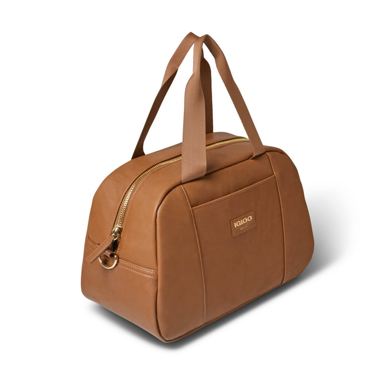 Igloo 15 Can Luxe Satchel Soft Sided Cooler Bag, Cognac Brown