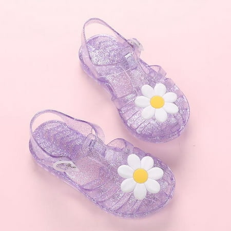 

Uandlove Toddler Girls Fisherman Jelly Sandals Soft Rubber Sole Flowers 2024 Summer Shoes Dress Princess Flat Purple Size 6-7Years