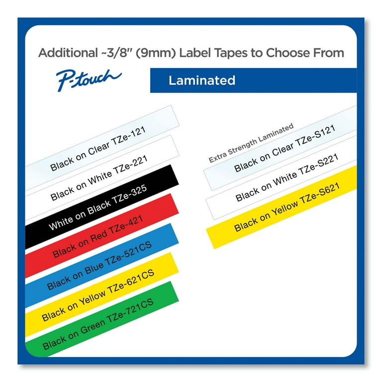 Brother P Touch TZe Laminated Removable Label Tapes 0.35 x 26.2 Feet Black on Blue