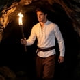 thumbnail image 4 of Renaissance Costume Men, Mens Pirate Costume, Medieval Costume Men, Pirate Costume Men, Medieval Lace Up Shirt Renaissance Pirate Top Stand Collar Long Sleeve Cotton for Renaissance Fair, Green XL, 4 of 7