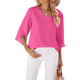 thumbnail image 3 of Blusas Elegantes e Informales para Mujer, de 1/2, para Trabajo, Oficina, de , con Cuello en V, Color Rosa y Rojo, Talla XXL, 3 of 9