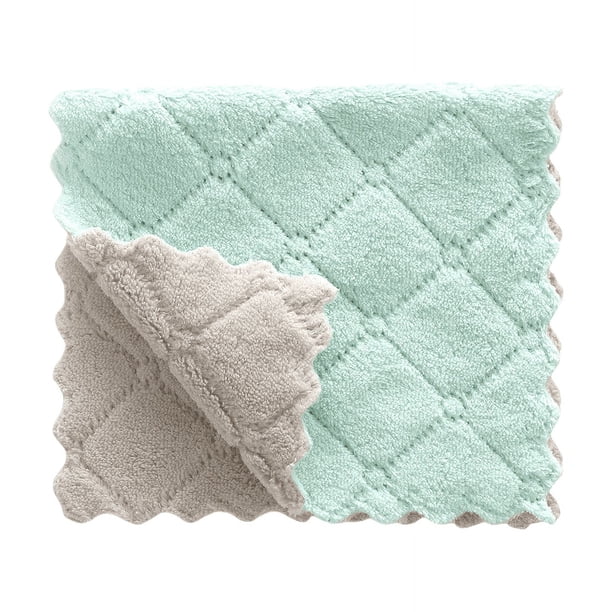 Zhuge Trapo absorbente de agua estampado de doble cara para limpieza de cocina, 25 * 15 cm, gris + verde, 5 piezas