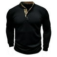 thumbnail image 4 of YLSDY Men's Waffle Knit Henley Shirt Long Sleeve Outdoor Thermal Pullover Tees Camo Patchwork Tee Tops Black XL, 4 of 7