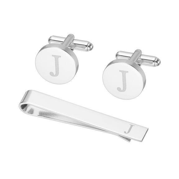 Uxcell Cuff Links, Initial Tie Clip and Cufflink Set for Men Classic Copper, Letter J(Silver Tone)