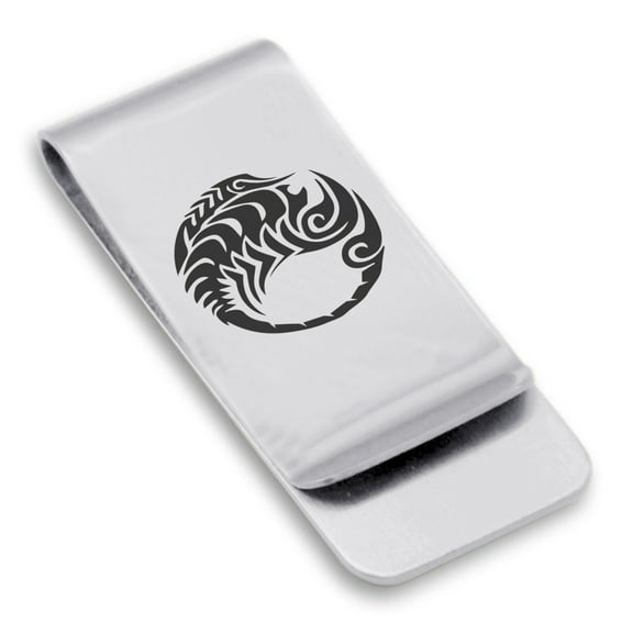 Stainless Steel Tribal Scorpio Zodiac (Scorpion) Classic Slim Money Clip Credit Card Holder