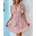 thumbnail image 2 of Lolmot Robes pour Femmes, Robe d'Été pour Femmes à Col en V, Manches Courtes, Imprimée, Taille Haute, Plissée à Motif Floral, 2 of 5