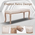 thumbnail image 2 of Foot Stools Ottoman Entryway Bench Vanity Stool Shoe Bench Upholstered Dining Room Bench Foot Rest with Carved Pattern Solid Rubber Wood Legs for Bedroom, Beige, 2 of 4