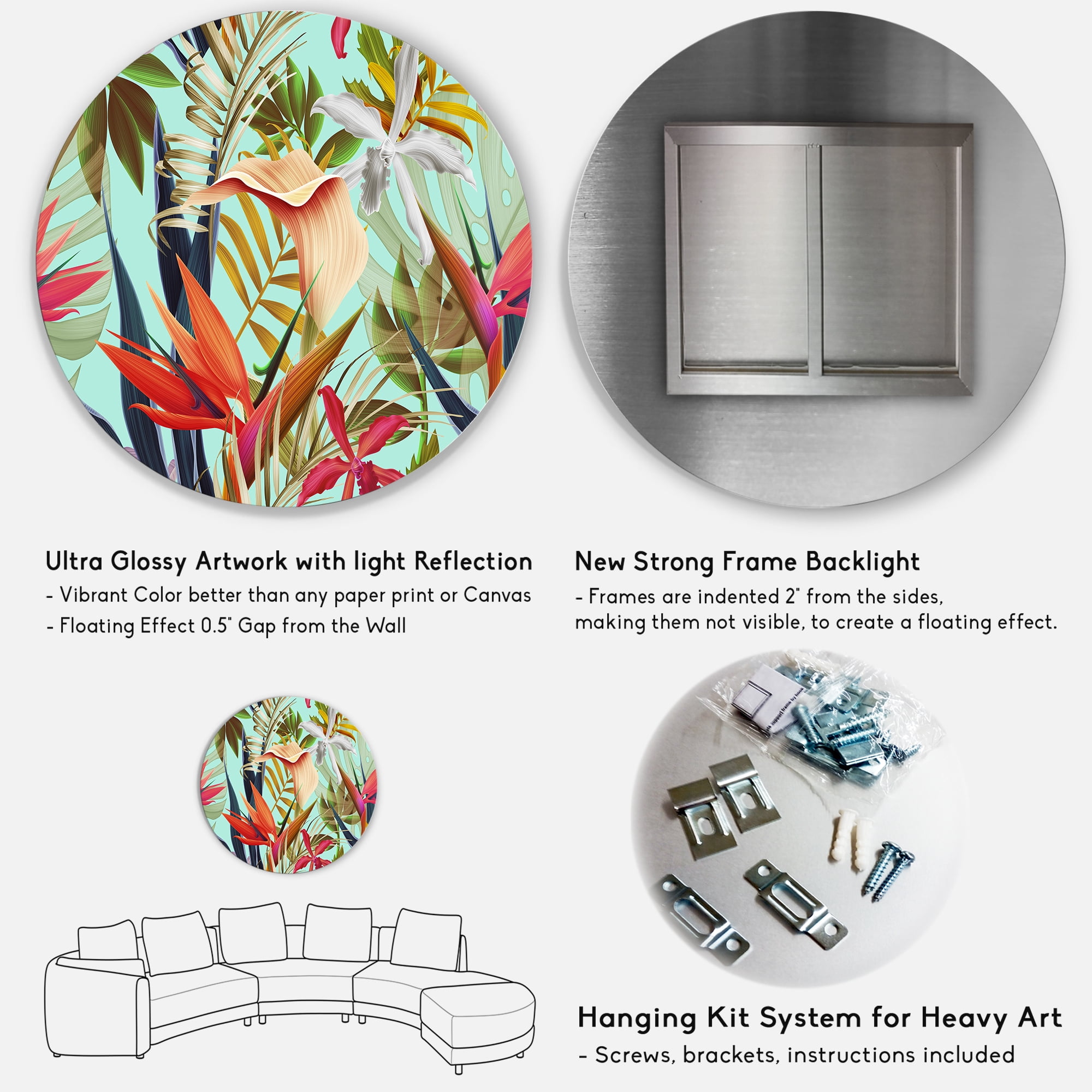Designart 'VIntage Tropical Flowers II' Tropical Circle Metal Wall Art 29x29 - Disc of 29