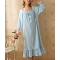thumbnail image 4 of Previn Women's Cotton Victorian Nightgown Cute Pajamas Dress Princess Summer Long Night Dress Vintage Short Sleeve Ruffle Comfy Soft Sleepwear Blue XX-Large, 4 of 4