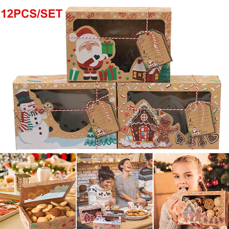 Cookie box template 7x7x2.25 favor gift square window Christmas Cookie Gift Boxes, Treat Boxes for Holiday Gift Giving and