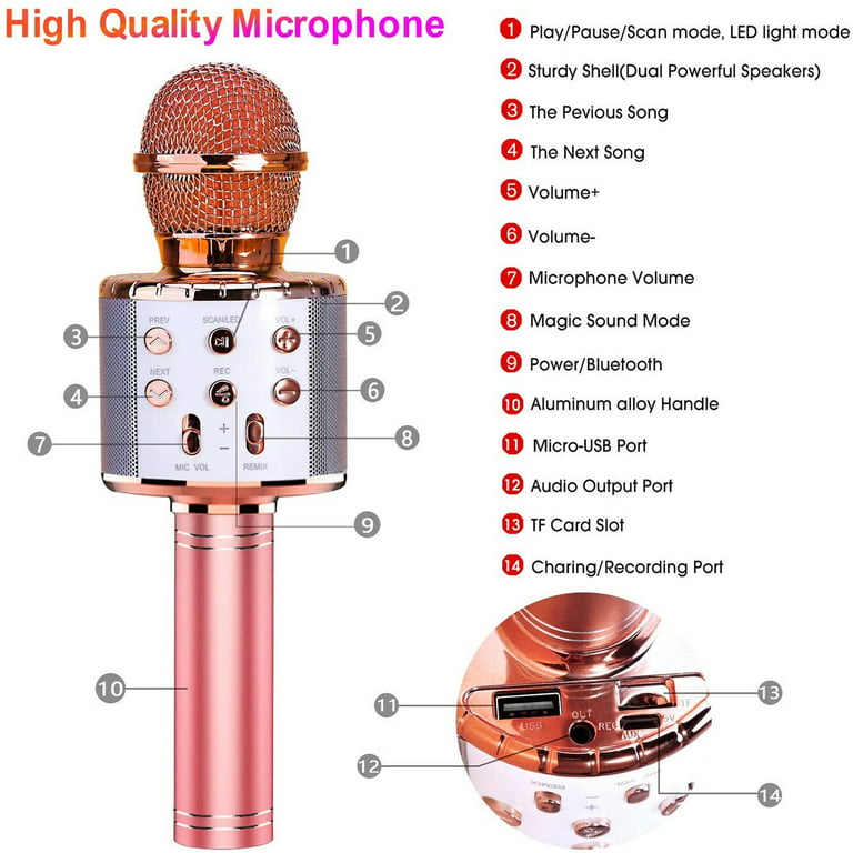 Q008 Microphone Bluetooth sans fil Lumières colorées Changement de voix  Téléphone mobile K Song Handheld Ktv Microphone Audio Intégré K Song  Treasure