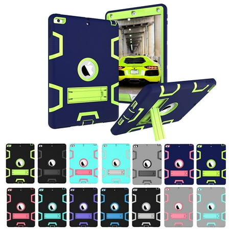 1st Generation Ipad Rubber Case For New iPad 9.7 Inch 2018 / 2017 5th Gen Shockproof Heavy Duty Rubber Hard Stand Case Cover (Navy+Yellow) ()