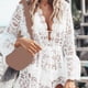 thumbnail image 5 of Traje de baño para mujer Vestido corto de playa con mangas largas y cuello en V ahuecado con encaje Abanopi Extragrande, 5 of 7