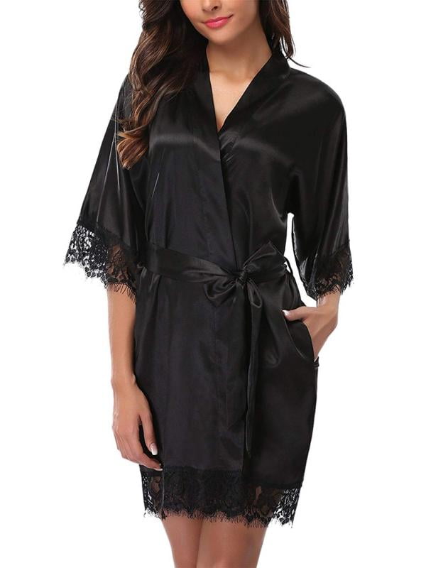 Details about   Women's Short Satin Bridesmaid Robes Floral Silky Bride Robes Getting Ready