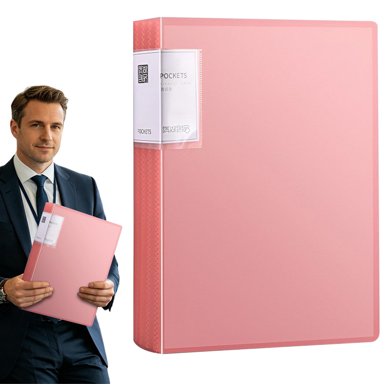 FURNIX Binder With Plastic Sleeves Clear Document Sleeves Elastic-Bandless Insert Page Folder with Lanyard(20sheet Pink) Art Portfolio Folder Travel Certificate Holder Playbill Storage Binder