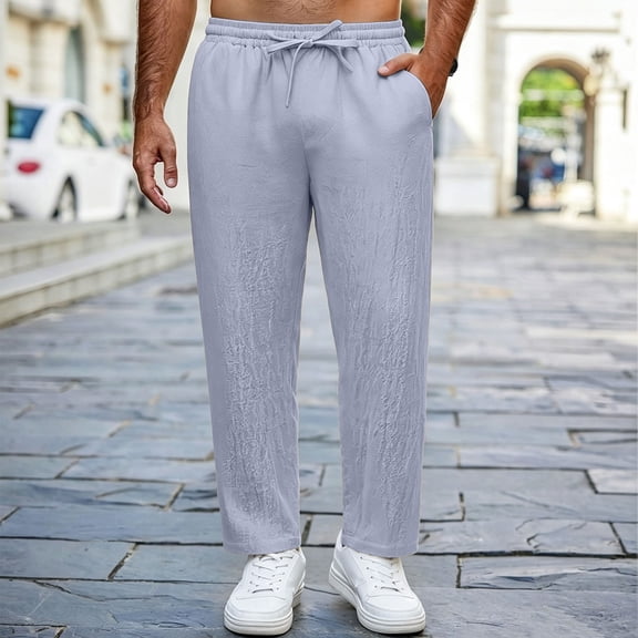 ZORYEVY Fall Mens Pants Casual Straight Leg Cotton Lounge Trousers for Men Elastic Waist Breathable Solid Drawstring with Pockets Pants