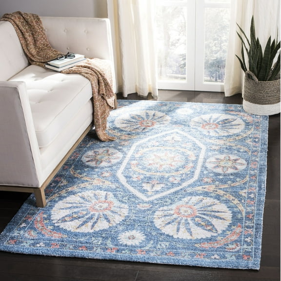 SAFAVIEH Saffron Jaslyn Bordered Oriental Area Rug, Blue/Cream, 5' x 8'