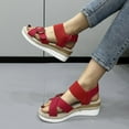 thumbnail image 7 of HAOTAGS Women's Summer Dressy Wedge Sandals Roman Platform Breathable Open Toe Shoes for Beach Red Size 5.5, 7 of 7