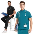 thumbnail image 2 of Unisex Solid Medical Scrub Set Stand Collar Dental Clinic Uniform for Nurses Surgeons Hospital Workwear with Pockets, 2 of 7