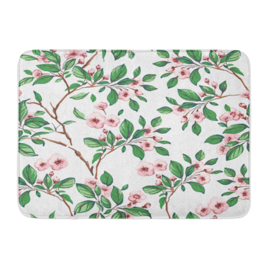 JSDART Watercolor Peach of Pink Flowers and Green Leaves Doormat Floor