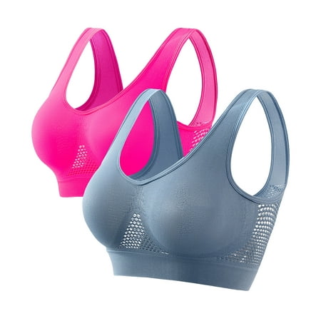 RYRJJ 2 Pack/3 Pack Sports Bras for Women Wirefree Mesh Breathable Underwear with Pads Push up Bra Plus Size High Support Yoga Bras