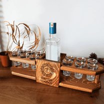 Custom Tequila Shot Board – 20"x5.11"x4.72" Wood Stand with 12 Shot Glasses & Bottle Slot