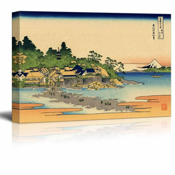 wall26 - Canvas Wll Art - Enoshima in Sagami Province by Japanese Artist Hokusai - Thirty-six Views of Mount Fuji Series - Giclee Print and Stretched Ready to Hang - 32"x48"