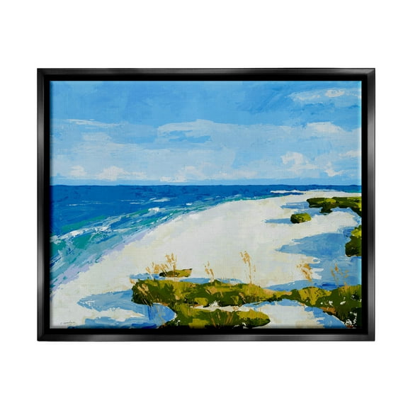 Modern Beach Sand Landscape Coastal Painting Jet Black Framed Art Print Wall Art