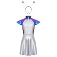 thumbnail image 6 of iiniim Girls Dance Outfit Metallic Cap Sleeve Zip Up Dress with Headband Robot Theme Performance Wear Blue 8, 6 of 7