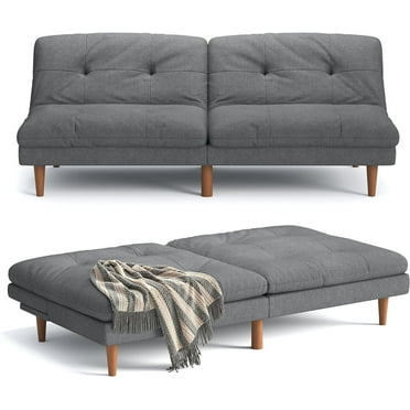 Futon Sofa Bed Modern Linen Couch Convertible Folding Futon Reclining Sleeper Sofa Couch for Small Space Apartment Loveseat with Adjustable Backrest (Dark Grey)