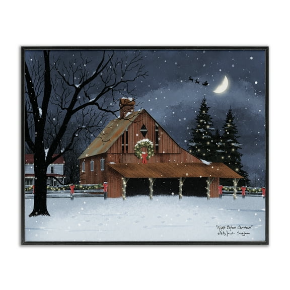 Stupell Industries Night Before Christmas Barn Landscape & Nature Painting Black Framed Art Print Wall Art, 14 x 11