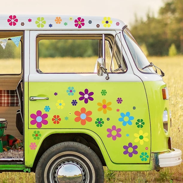96 pegatinas de flores para coche YUANXCMXG Pegatinas de fiesta CON temática hippie de los años 60