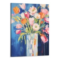 Shiartex Contemporary Colorful Flower Blooms Canvas Wall Art, Pink Orange Blue Floral Wall Decor for Living Room Bedroom 16x20Inch