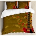 thumbnail image 1 of Guitar Duvet Cover Set, Nature Themed Illustration of Leaves Retro Style Autumn Colors, Decorative 3 Piece Bedding Set with 2 Pillow Shams, Queen Size, Fawn Vermilion, by Ambesonne, 1 of 3