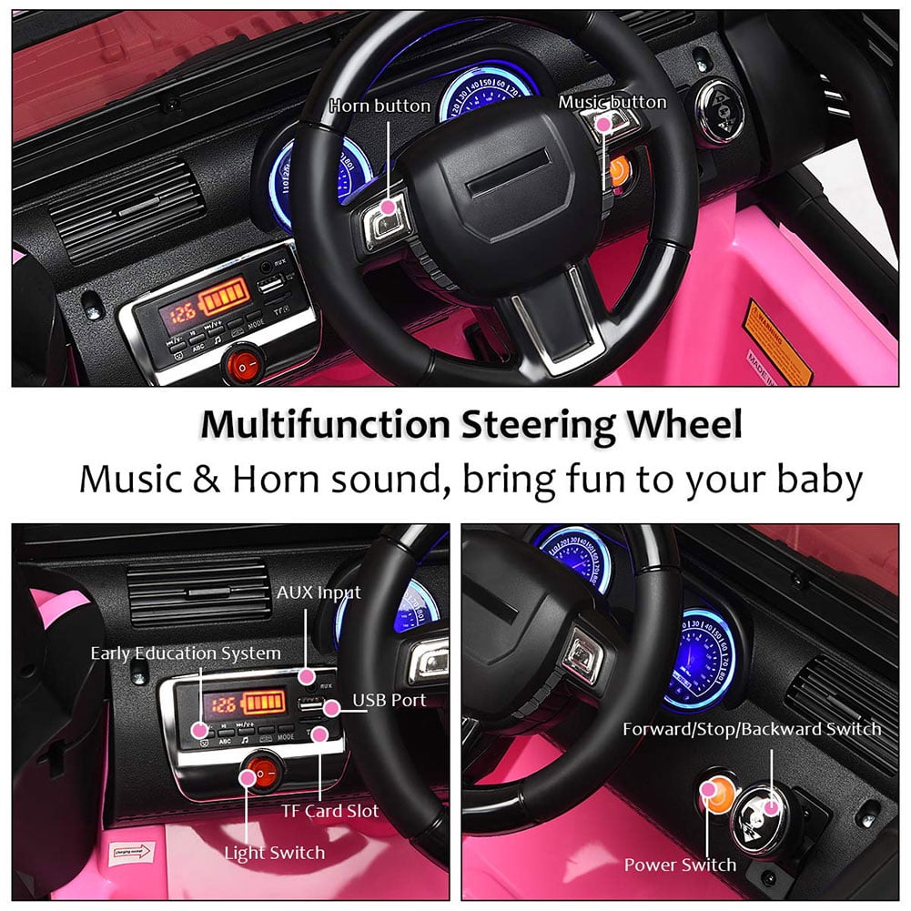 Kepooman 12V Kids Ride on Electric Car, Kids Ride-On Truck Car with Remote Control and LED Lights, 3 Speeds, Spring Suspension, Pink