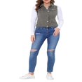 thumbnail image 2 of Allegra K Women‘s Washed Chest Flap Pockets Single Breasted Denim Vest Jacket, 2 of 5