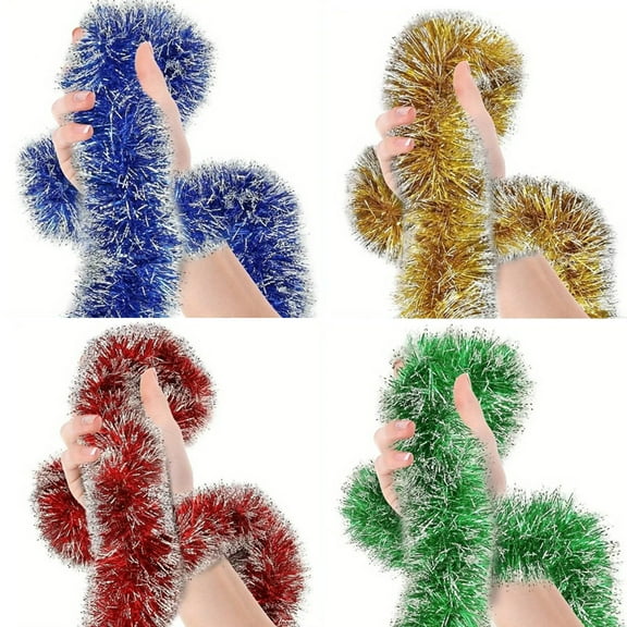 Red&White Christmas Tinsel Garland Christmas Tree Garland Decorations Metallic Tinsel Glitter Twist Garlands Hanging Streamers for Indoor Xmas Holiday Decor