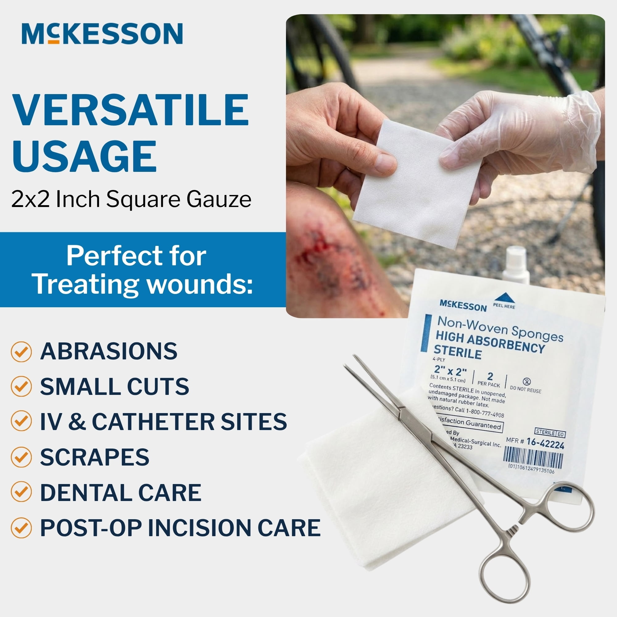 McKesson Non-Woven Gauze Sponges, Highly Absorbent Wound Pad - 2 in x 2 in, 2 per Pack, 1500 Packs, 3000 Total