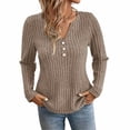 thumbnail image 4 of Kinrui Womens Lightweight Sweaters Long Sleeve Henley Shirts Casual Fall Button V Neck Tunic Tops Khaki 2XL, 4 of 5