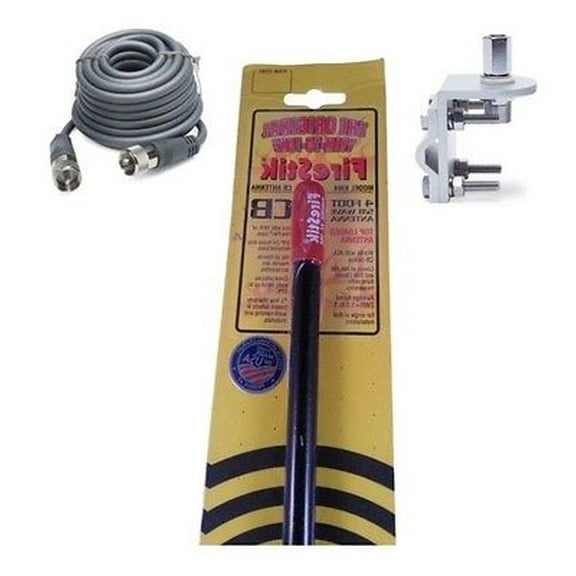 NEW FIRESTIK KW4 B, KW4 4FT BLACK CB ANTENNA, 18FT RG8X COAX, BRACKET & STUD