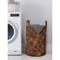 thumbnail image 3 of Abstract Laundry Bag, Colorful Dots and Flowers Curved Doodle Style Line Art Design on Brown Background, Basket with Handles Drawstring Closure for Laundromats, 13" x 19", Multicolor, by Ambesonne, 3 of 4