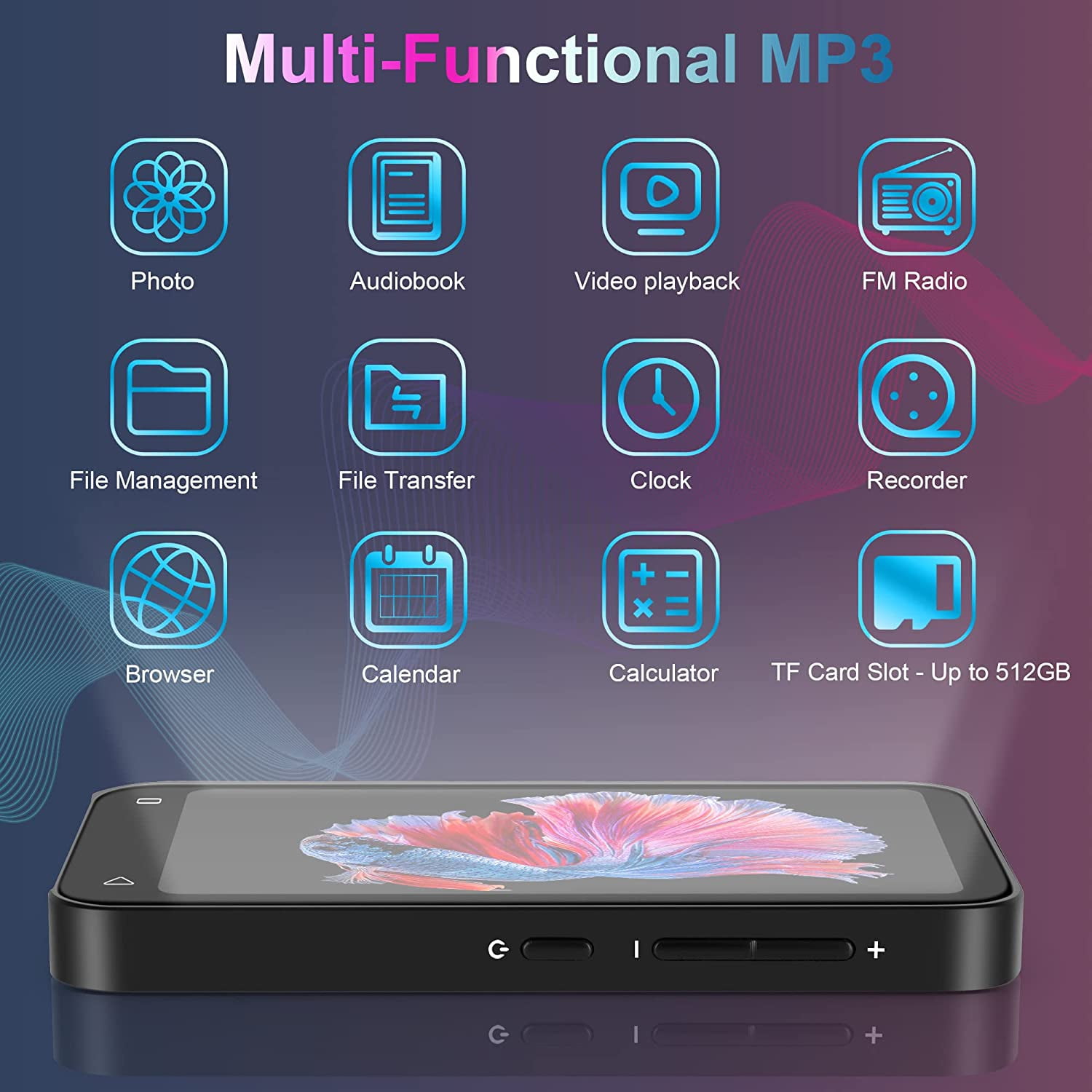 MP3 Player with Bluetooth & WiFi, 4.0 IPS Display MP4 Portable Music  Player with Full Touchscreen & Speaker, Metal Frame & Glass Back, with FM  Radio, Audiobook, Browser, Up to 512GB (Black) 