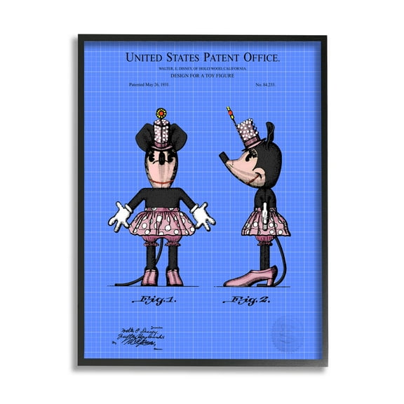 Stupell Industries Girl Mouse Toy Blueprint Graphic Art Black Framed Art Print Wall Art, Design by Karl Hronek