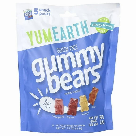 YumEarth, Gummy Bears, Assorted Flavors, 5 Snack Packs, 0.7 oz