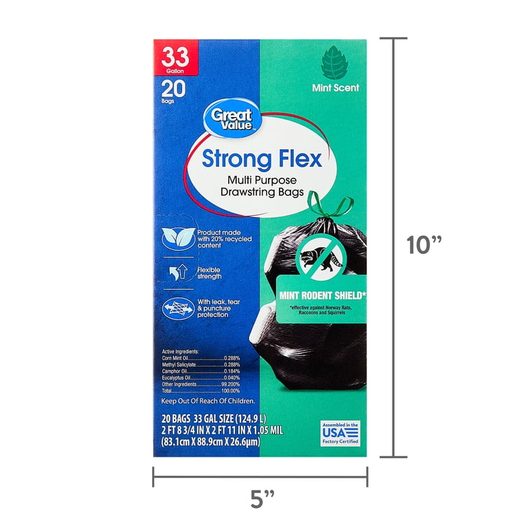 Great Value Strong Flex 33-Gallon Drawstring Trash Bags, 20 Count photo 7