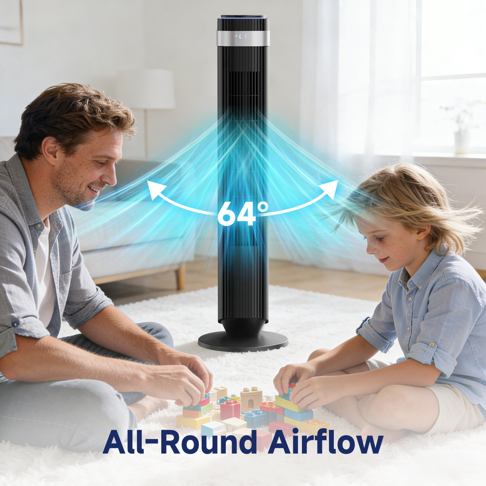 SHOUFTW 36 inch Tower Fan with Remote Control, Oscillating Bladeless Floor Fan, 5 Speeds and 4 Modes for Bedroom Home and Office, Black