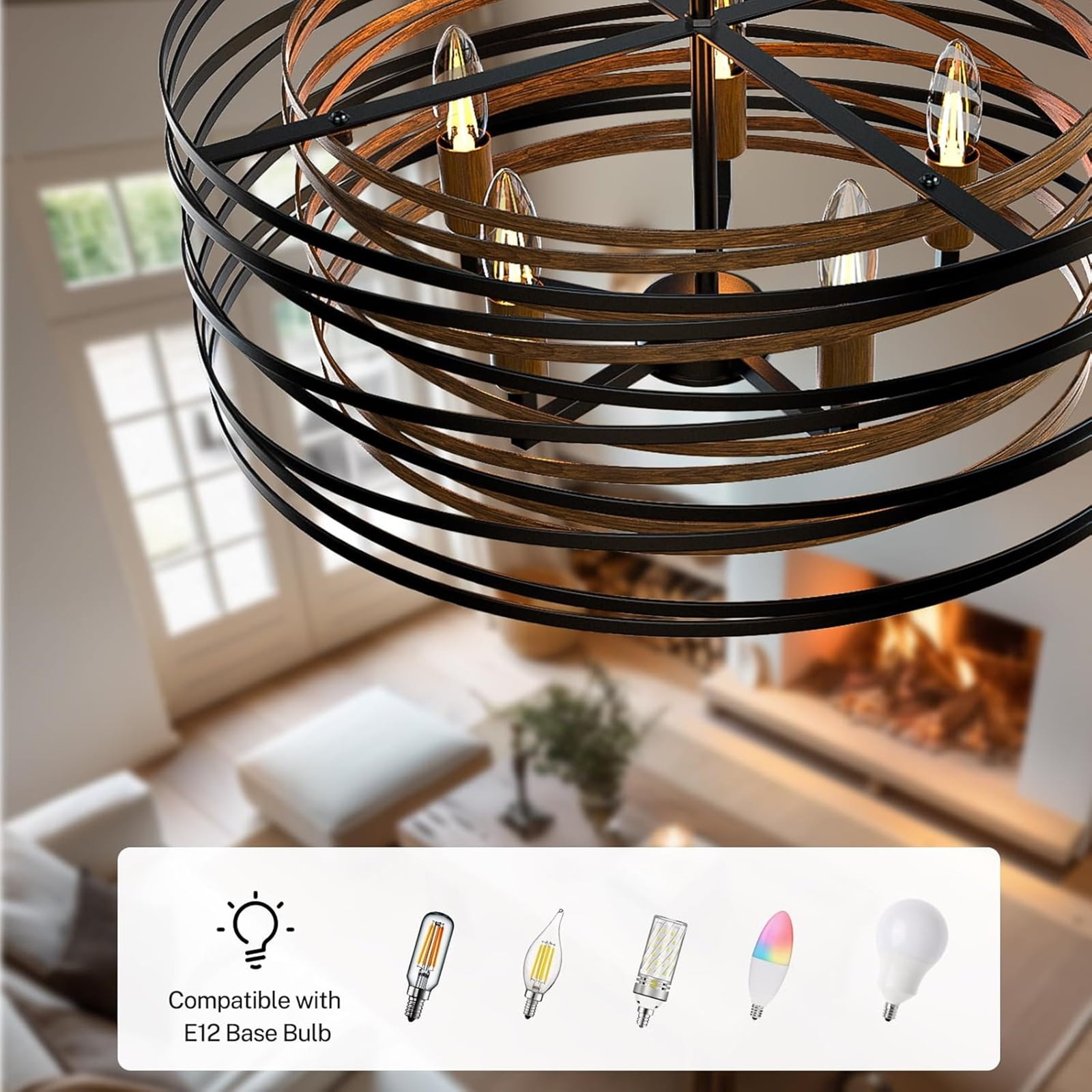 5-Light Dinging Room Lighting Black Rustic Farmhouse Chandelier, 20”Modern Chandeliers Hanging Light for Dining Room Kitchen Island Bedroom Foyer Entryway