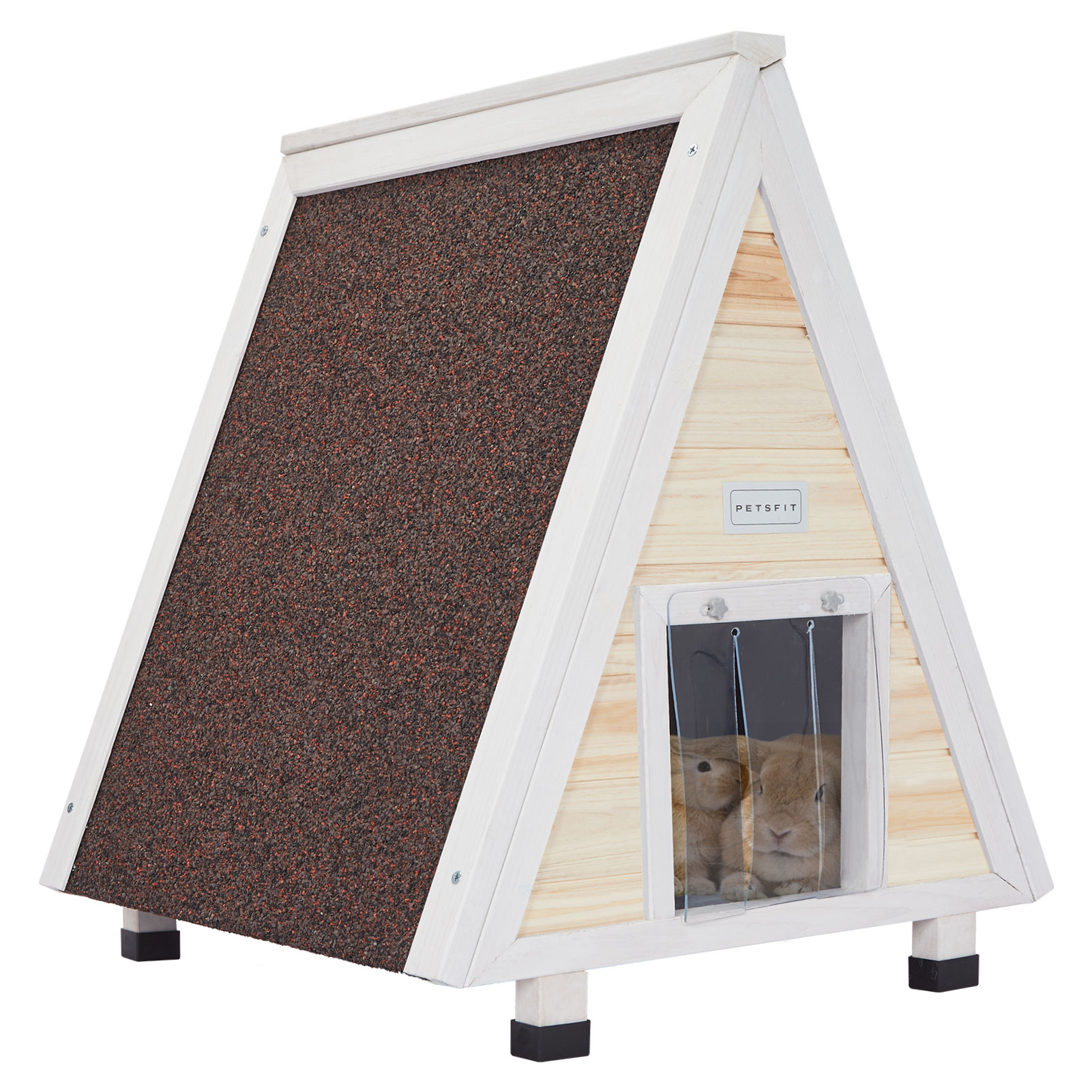 Petsfit Outdoor Cat House ,Outdoor Indoor Pet House with Escape Door for Rabbits,Ferret,Guinea Pig,Dogs and Other Small Animals，Solid Wood